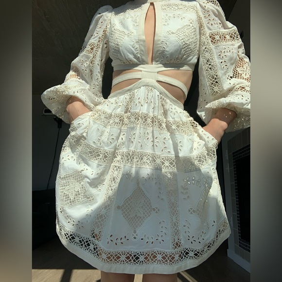 Zimmermann Dress Aliane Cutout Broderie Anglaise Lace Cotton Mini Ivory - Picture 4 of 13